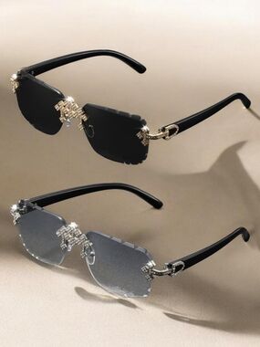 Diamond Cut From Bahamas $100for Both Luxury Black Rimless Sunglasses